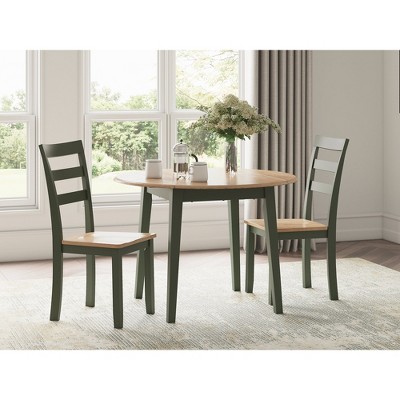Round Beige and Green Extendable Wood Dining Table