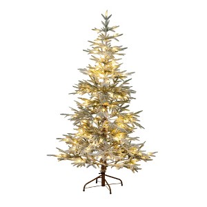 Nearly Natural 6' Pre-lit Flocked Woodland Fir Artificial Christmas Tree with Warm White LED Lights: Pull-Down Branches, Electric - 1 of 4