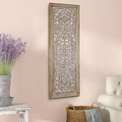 Royal Hampton Rectangular Mango Wood Wall Panel Hand Crafted With Intricate Carving