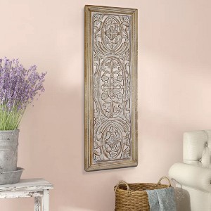 Royal Hampton Rectangular Mango Wood Wall Panel Hand Crafted With Intricate Carving - 1 of 4