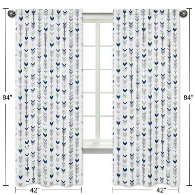 Gray and Navy Arrow Print Sheer Rod Pocket Curtains