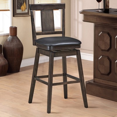 Set of 3 Cozy Swivel Bar Stools with Faux Leather Seat and Wooden Legs