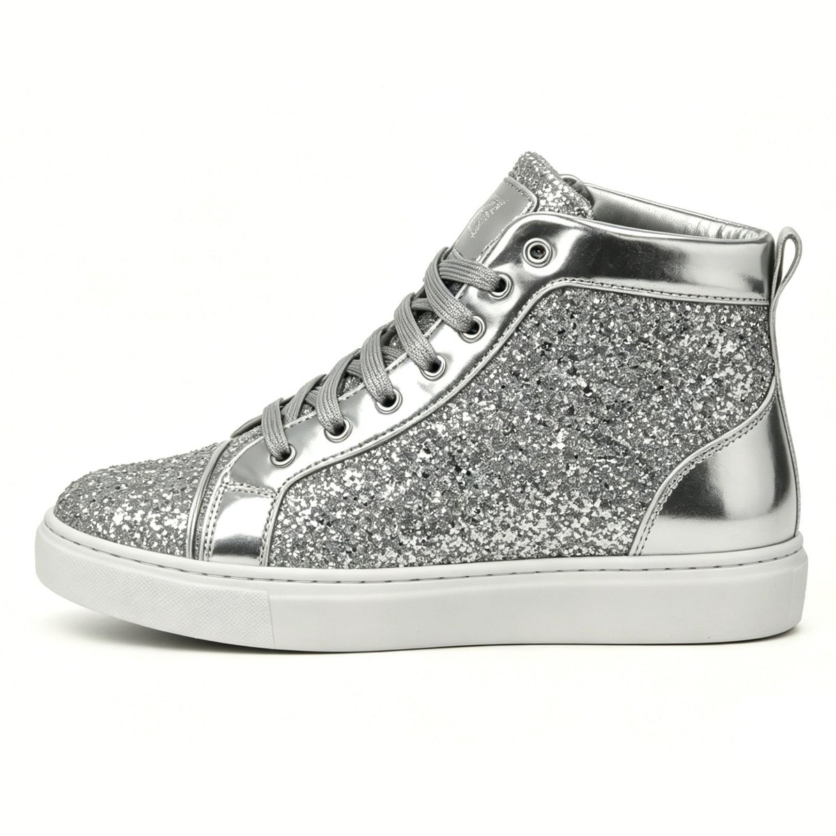 Мужские Bangka Men's High Top Sneakers Fashion Glitter Blink Lace Up Dress Shoes, silver-10.5 — фото 3