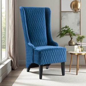 23" Faux Leather High-Back Accent Chair with Padded Seat and Wood Legs - 1 of 4