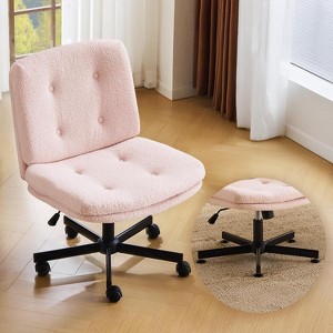 VINGLI Swivel Armless Criss Cross Chair with Dual-Use Wheels,Cross-Legged Office Desk Chair,Vanity Chair,Teddy Fleece Light Pink - 1 of 4