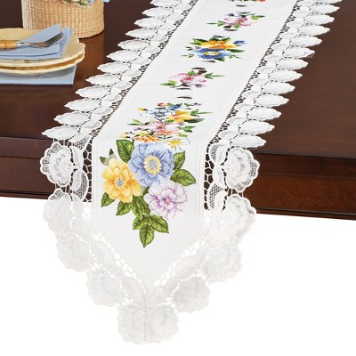 Collections Etc Embroidered Floral Garden Lace Border Table Linens ...