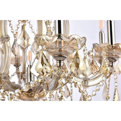 Maria Theresa Golden Teak Crystal 9-Light Nickel Chandelier