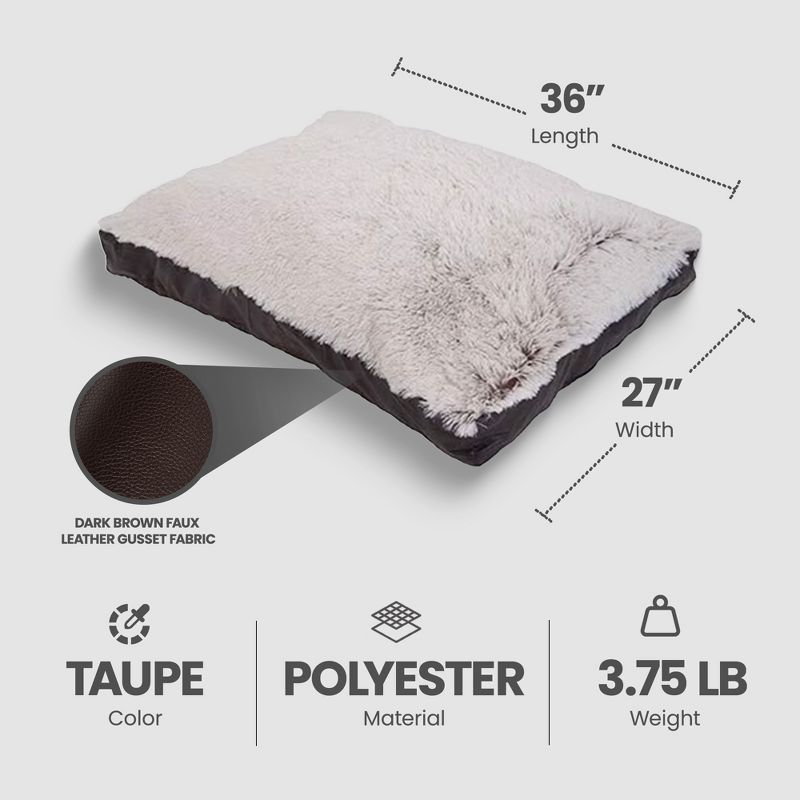 Aspen Pet 36 x 27 Inch Faux Leather Gusseted Polyester Fill Plush Fabric Pillow Dog Pet Bed with Removeable Outer Cover, Taupe/Brown, 3 of 7