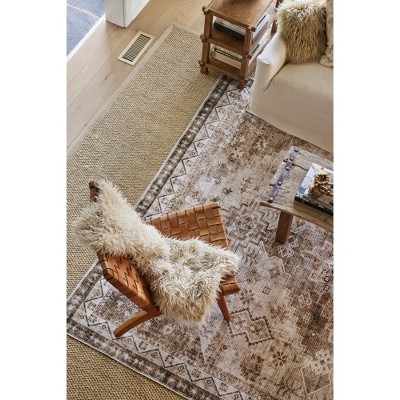 Jessamine Beige Geometric Washable Synthetic Area Rug
