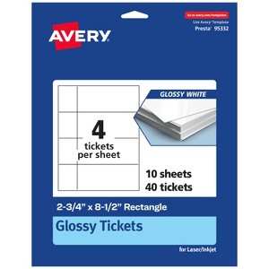Avery Printable Rectangle Tickets, 2-3/4" x 8-1/2", Glossy White Cardstock, Laser/Inkjet, 40 Total - 1 of 4