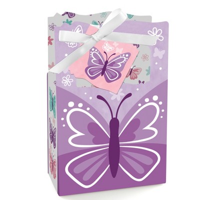 Big Dot of Happiness Beautiful Butterfly - Floral Baby Shower or Birthday Party Favor Boxes - Set of 12