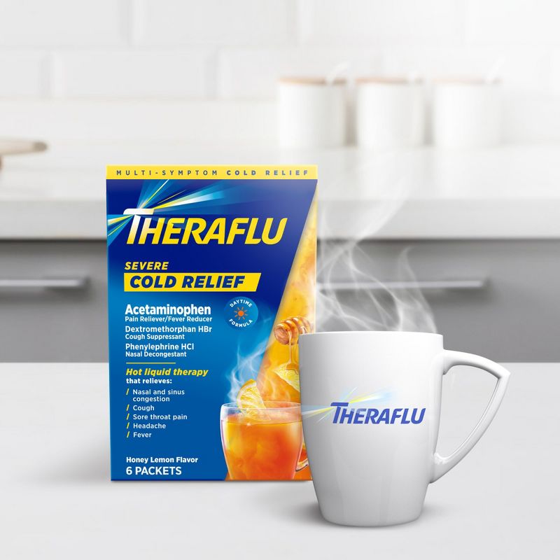 Theraflu Multi-Symptom Severe Cold Relief Powder - Acetaminophen - Green Tea & Honey Lemon - 6ct, 3 of 12