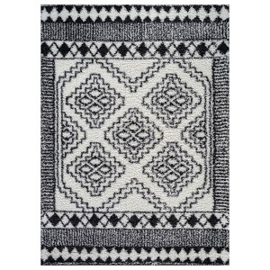 World Rug Gallery Geometric Shag Rug – Ideal for Living Room, Bedroom, or Entryway – White – Medium Pile, Easy to Clean - 1 of 4