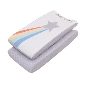 Little Love by NoJo "Super Star" Multi Color Rainbow and Grey Stars 2 Piece Super Soft Changing Pad Covers