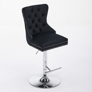 Lyngins Swivel Adjusatble Height Bar Stools Set of 2,Cupreous Nailheads Tufted Kitchen Chairs,Counter Stools for Kitchen Island - 1 of 4