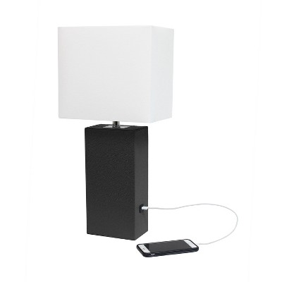Lexington 21" Black Leather Base Modern Nightstand Lamp with USB Port