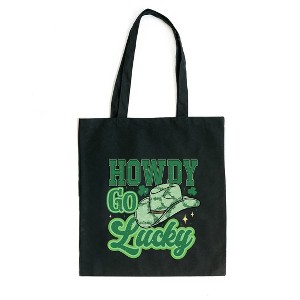 City Creek Prints Howdy Go Lucky Cowboy Hat Canvas Tote Bag - 15x16 - Black - 1 of 2