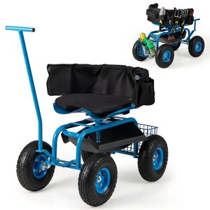 Tangkula Rolling Garden Cart Work Seat Height Adjustable Swivel Stool Cart with Removable Cushion & 2 Steering Handles - 1 of 4