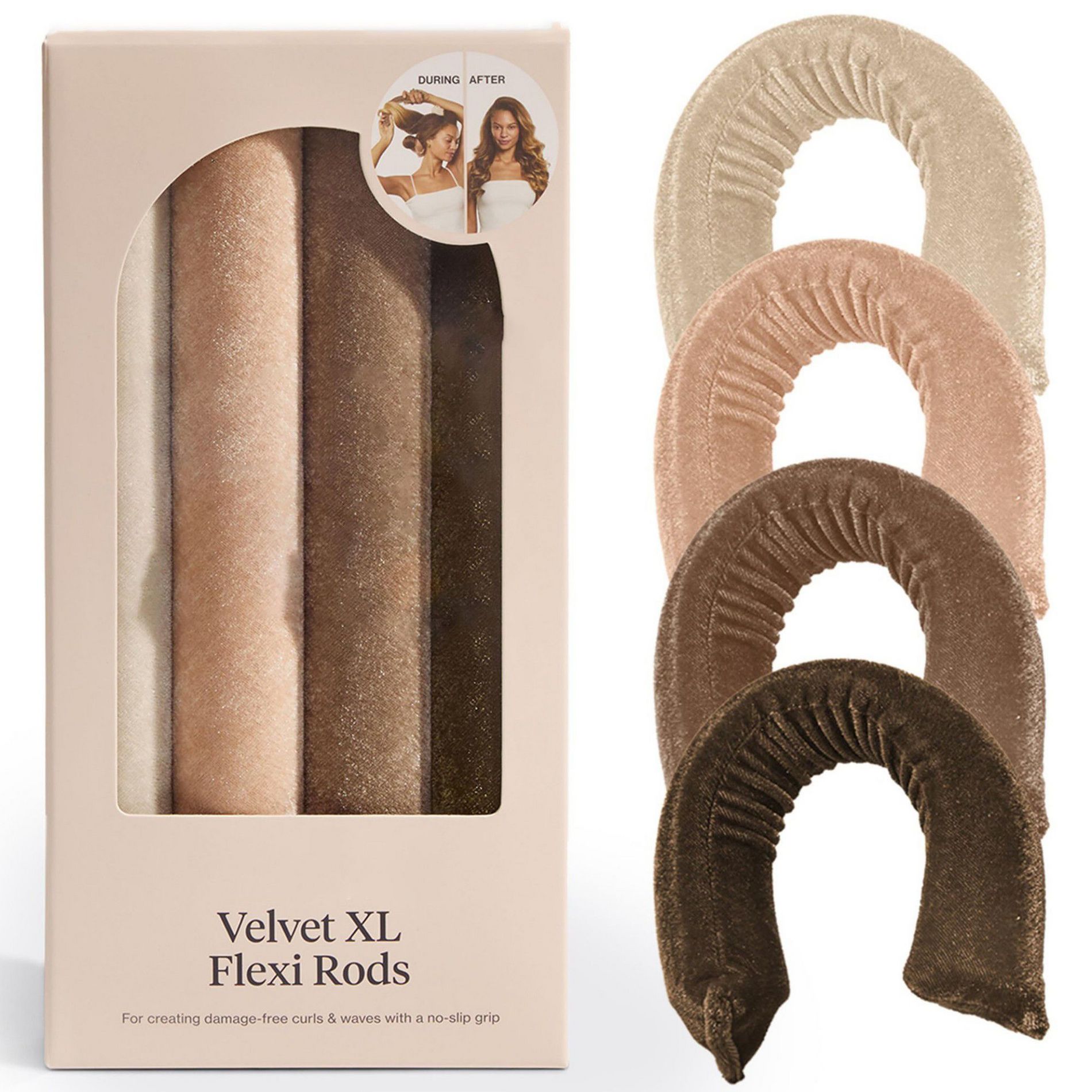 Anna-Kaci Velvet Flexi Rods Set for Heatless Curls and Waves with No-Slip Grip - Multicolor