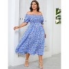 Womens Puff Sleeve Summer Floral Dress Plus Size Smocked Ruffle Square Neck Casual Dress Cute Midi Dress - 4 of 4