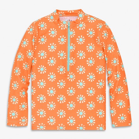 Primary Kids Long Sleeve Half-Zip Rash Guard In Cutout Suns In Cantaloupe Cutout Suns Size 6-7