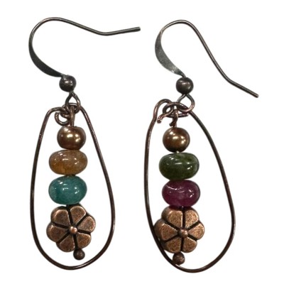 Women's Bohemian Copper Gemstone Teardrop Petal Drop Earrings by Michelle Marie Boutique