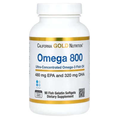 California Gold Nutrition Omega 800 Ultra-Concentrated Omega-3 Fish Oil, kd-pur Triglyceride Form, 90 Fish Gelatin Softgels (1,000 mg Per Softgel)