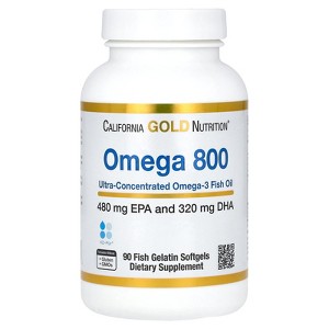 California Gold Nutrition Omega 800 Ultra-Concentrated Omega-3 Fish Oil, kd-pur Triglyceride Form, 90 Fish Gelatin Softgels (1,000 mg Per Softgel) - 1 of 3