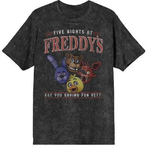 Five Nights At Freddy's Having Fun Yet Women's Black Mineral Wash Oversized Crew Neck Short Sleeve T-shirt - 1 of 1