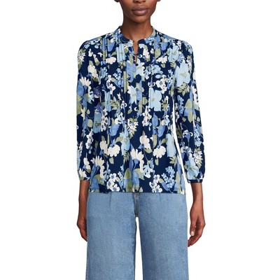 Lands' End Women's Lightweight Jersey Button Pintuck Top