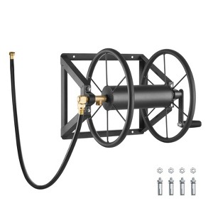 VEVOR Wall Mounted Garden Hose Reel, Holds 200 ft 5/8-inch Manual Water Hose Winder, Outdoor Reel with Brass Fitting & 5ft Leader Hose, Black - 1 of 4