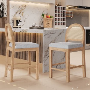 Christopher Knight Home Kinich Boho Rubberwood Rattan Upholstered Counter Stools (Set of 2) - 1 of 4