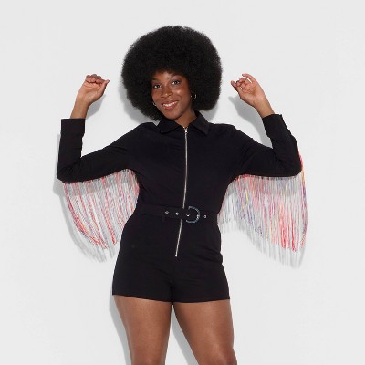 Pride Adult Belted Festival Fringe Romper - Black