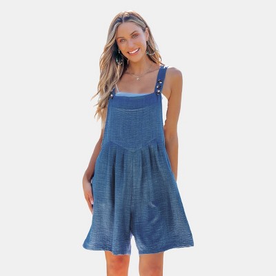Women's Chic Denim Rompers with Wide Legs - Cupshe