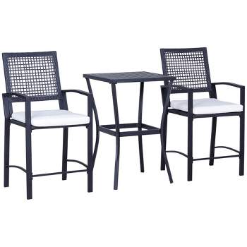 Outsunny 3PCS Patio Bar Set with Soft Cushion, Rattan Wicker Outdoor Furniture Set for Backyards, Lawn, Deck, Poolside