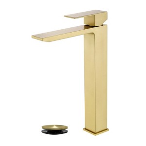 Cobbe Brushed Gold Bathroom Vessel Sink Faucet Waterfall Single-Hole Installation Faucet Single Handle with Pop-Up Drain - 1 of 4