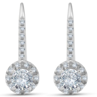 Pompeii3 1ct Pave Halo Dangle Earrings 14K White Gold