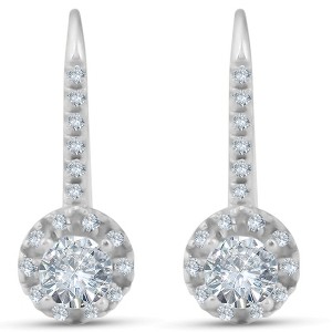 Pompeii3 1ct Pave Halo Dangle Earrings 14K White Gold - 1 of 4