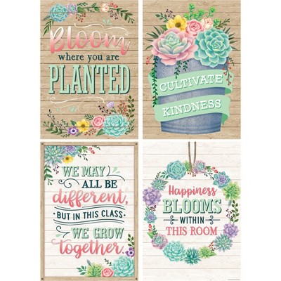 Teacher Created Resources® Rustic Bloom Posters, 13-3/8" x 19", Set of 4