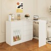 44"-85"W Sideboard, 360° Rotating Buffet Storage Cabinet with Drawers and Computer Desk, White, 4L -ModernLuxe - 2 of 4