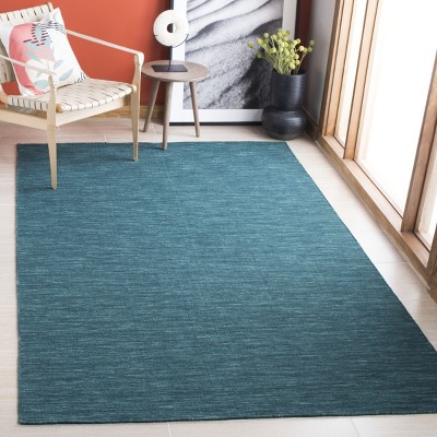 Dark Green Handwoven Wool and Cotton Area Rug