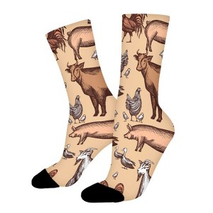 Farm Horse Duck Goat Women Printed Crew Socks Funny Funky Socks Soft Polyester Novelty Gifts for Artists Men - 1 of 4