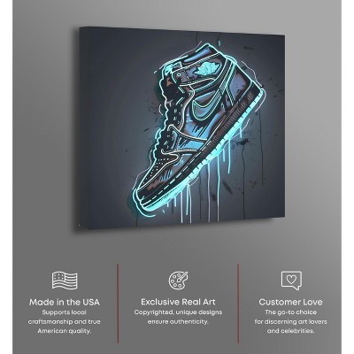12" x 12" Neon Sneaker Canvas Wall Art in Black and Blue