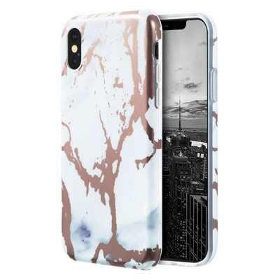 Insten Protective Marble & Rose Gold Design IMD TPU Phone Case for Apple iPhone XS / iPhone X