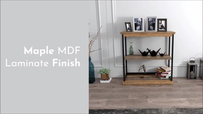 Oslo 37" Aged Maple & Black Metal 3-Shelf Etagere Bookcase