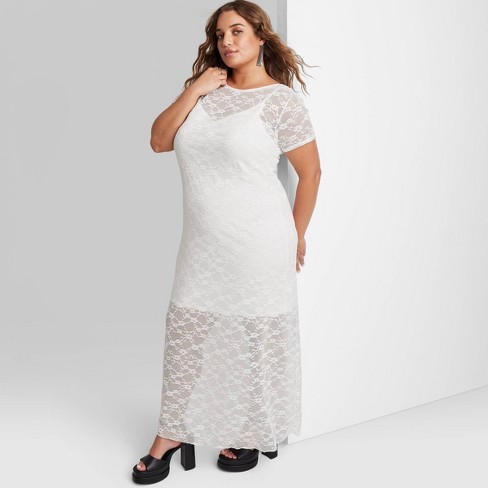 Women's Flutter Sleeve Lace Slip Dress - Wild Fable™ White XXL