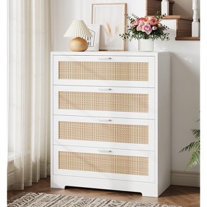 Whizmax 4 Drawer Dresser for Bedroom, Rattan Chest of Dressers, Modern Wood Tall Dresser with Power Outlets for Living Room,Closet Hallway, Entryway - 1 of 4