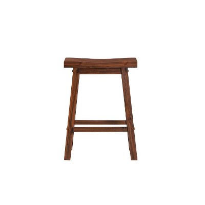 Chestnut Wire-Brush 24" Saddle Style Wood Barstools - Set of 2