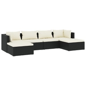 vidaXL Black Poly Rattan 6 Piece Patio Lounge Set with Cream Fabric Cushions, Water-Resistant & Modular Design, Perfect for Outdoor Spaces - 1 of 4