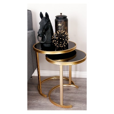 Elegant Gold Metal and Mirrored Glass Round Nesting Tables, Set of 3